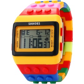 SHHORS LED Rainbow Creative LCD Sports Silicone Strap Wrist Watch Men’s Women’s Children’s Large LED091, Red Yellow, Strap