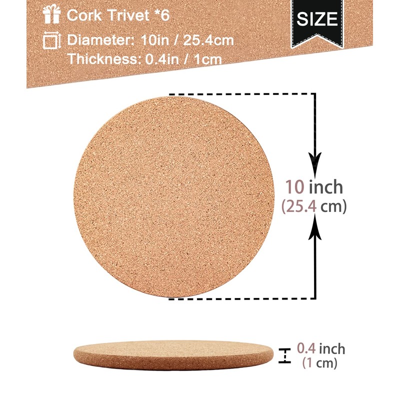 KITLAB Cork Trivet, 6 Pcs High Density Thick Cork Trivets