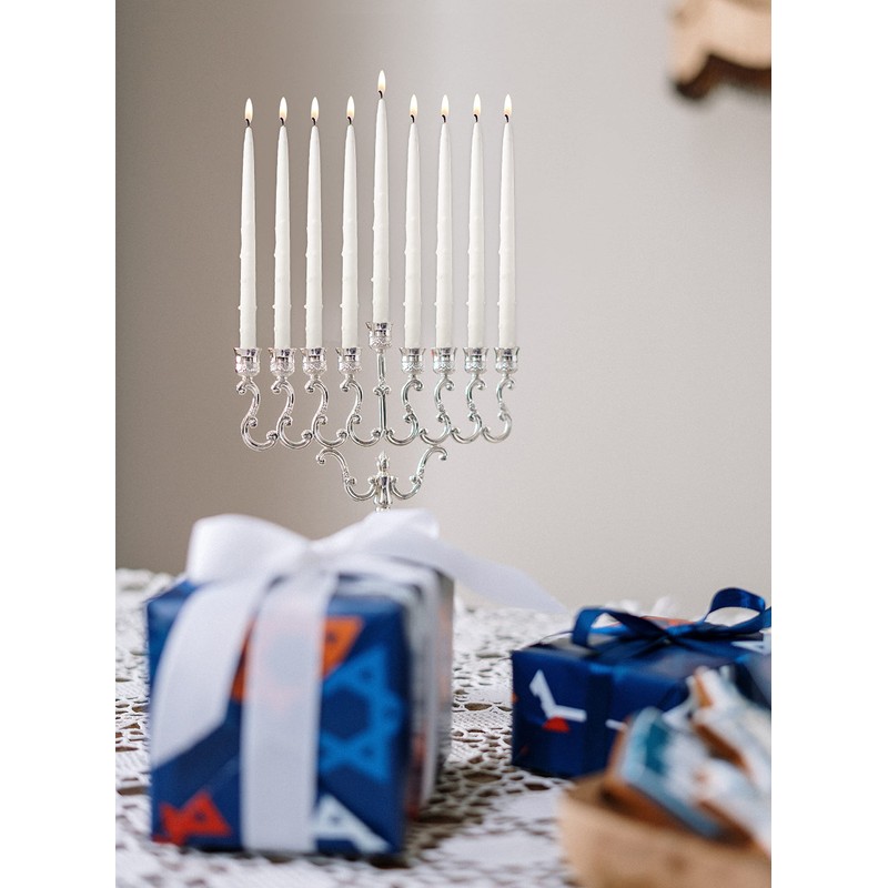 Ner Mitzvah Dripless Chanukah Candles Standard Size, Textured White Hanukkah