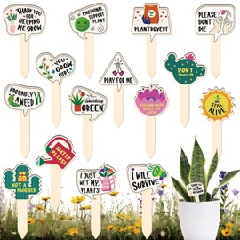 JUYRLE Funny Wooden Plant Labels - 15 Pack Tags for Succulents, Flowers, Greenery; Waterproof, Outdoor Garden Plant Markers; Perfect Gifts for Plant Lovers