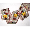 AMPELCO 5 Yds. HOLIDAY CHRISTMAS LANTERN TAN RED GREEN WIRED CANVAS BURLAP RIBBON rb