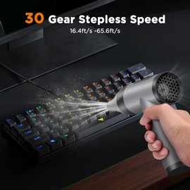 Compressed Air Duster, 30 Gear Stepless Speed, 70000 RPM Super Power Dust Blower, Max 300min Work, Rechargeable Cordless Clean Device for Computer, Keyboard, Car, Outdoor, House, Fan