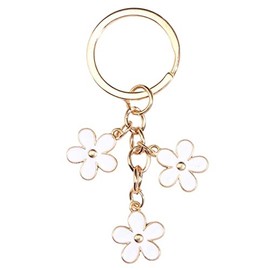Fuqimanman2020 Flower Charms Daisy Enameled Keychain Chain Tassel Keyring For Women Gifts Purse Bag Accessories-White