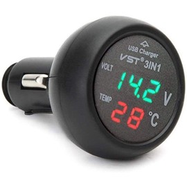 Origin VST3GR Compact In-Car Voltage Thermometer USB Charging Compatible with 12 - 24 V All Car Multimeter, Voltage Green
