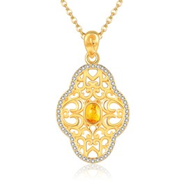 HUKKUN Vintage Gold Amber Necklace Sterling Silver Filigree Pendant Amber Jewelry Gifts for Women
