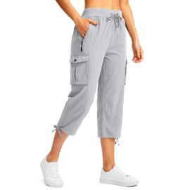 Soothfeel Women's Cargo Capris Pants with 6 Pockets Lightweight Quick Dry Travel Hiking Summer Pants for Women Casual (Bright Grey, XL)