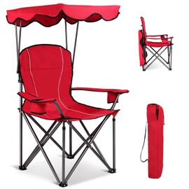 KOTEK Camping Chair with Canopy, Portable Canopy Chair with Shade, Cup Holder & Carry Bag, Outdoor Folding Chairs for Sports Events, Fishing, Beach, Picnic, Hiking, Travel (Red)