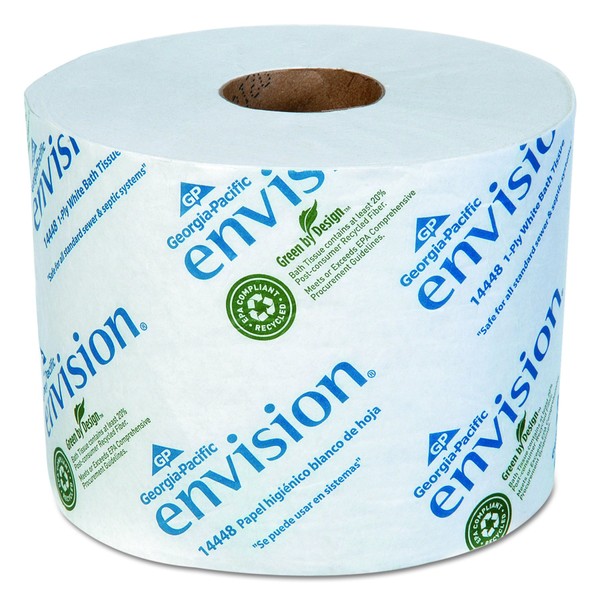Pacific Blue Basic 1-Ply Toilet Paper (previously branded Envision), 14448/01, 1,500 Sheets Per Roll, 48 Rolls Per Case