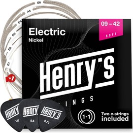 Extra Light Electric Guitar Strings - Electric Guitar Strings with Nickel-Plated Exterior and Stainless Steel Core - Extra E1 String & 3 Plectrums Free - Strings for Electric Guitar 09-42 - Electric