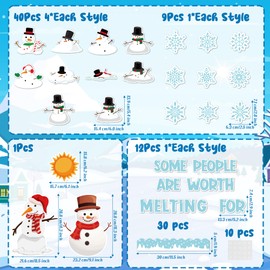 CPicdn 104Pcs Winter Melting Snowman Bulletin Board Classroom Decoration Set, Christmas Snowman Snowflake Cutouts Name Tags, Cozy Winter Xmas Holiday School Classroom Chalkboard Supplies Wall Decor