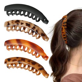 Pack of 4 Large Banana Clips Colourful Banana Hair Clip for Thick Hair, Non-Slip Ponytail Holder Clip for Women and Girls, Banana Clip, Banana Hair Clip Hair Clip for Women