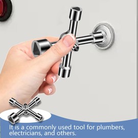 5in1 Triangle valve key,Metal Utility Key Universal Cross Triangle Key Water Meter Valve Key Universal Water Pipe Water Gate Valve for Faucet,Gas Meter,Meter Box,Valve,Electrical Cabinet Opening