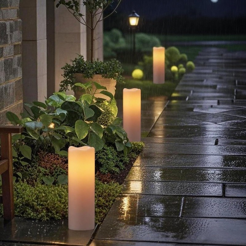 Eldnacele Large Solar Flameless Flickering Candles Outdoor Waterproof, Solar Powered