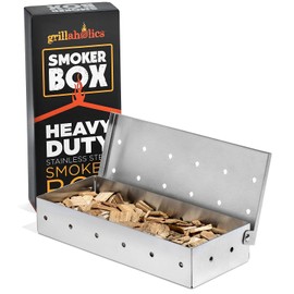 Grillaholics Smoker Box for Gas Grill & Charcoal Grill – Large Stainless Steel Wood Chip Smoker Box for Smoking Meat – Grilling Accessories for BBQ Lovers – Grill Smoker Box Gift for Men