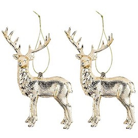 Ideen mit Herz Decorative Deer, Pendants, Metallic, Pack of 2, Ideal as Christmas Tree Decoration, Christmas Tree Decoration (Design 1, 11.5 x 14.5 cm, Gold)