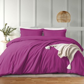 MOONLIGHT20015 Purple Duvet Cover Queen Size - 1 Duvet Cover 90x90 inches and 2 Pillow Shams Double Brushed Soft Queen Duvet Cover Set, 3 Piece with Button Closure