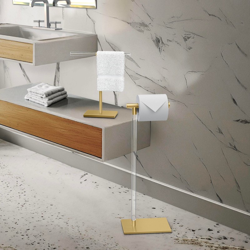 Modern Toilet Paper Holder and Vanity Towel Holder Set, Crystal
