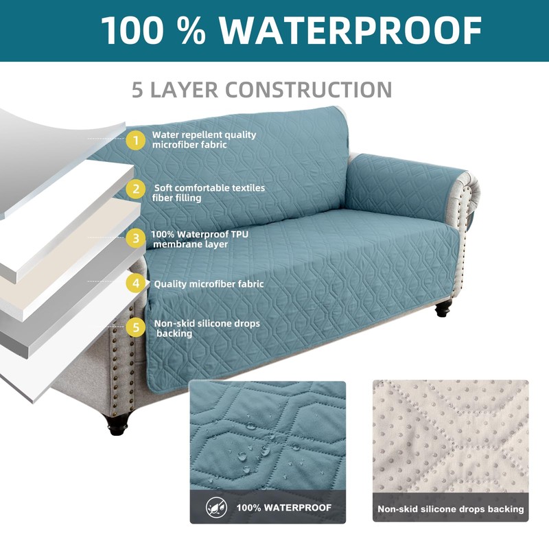 QQJIN 100% Waterproof Sofa Cover 3 Seater, Non-Slip Sofa Slipcover