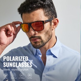 HIGLASS Square Polarized Sunglasses for Men Women Lightweight TR90 Frame Sun Glasses with UV Protection TS1203 (Black Gradient Red/Red)