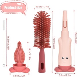 Cepillo de Limpieza para Botellas, Set de Cepillos para Botellas, Kit de Cepillos para Botellas con 3 Formas de Cepillos, Limpiador de Botellas y Cepillo para Tetinas y Cepillo de Pajita (Rojo)