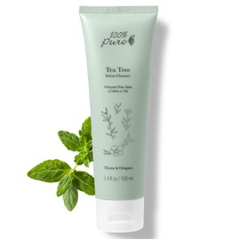 100% PURE Tea Tree Clear Complexion Cleanser Face Wash Natural Botanic Foam Acne Blemish Treatment Deep Skin Cleansing Pore Declogger - Vegan - 3.4oz