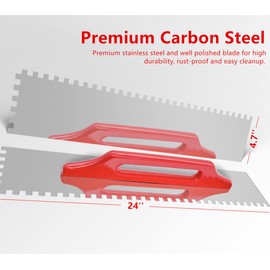 Squared Notch Tile and Flooring Trowel - 2/5” X 2/5” Pro Grade Stainless Steel Trowel - Wood Comfort Handle (24Inch) (24inch)