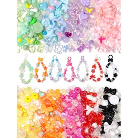 HSONAIGEE 450-540 Pieces Acrylic Beads for Bracelet Making, Assorted 9 Colors Cute Beads Charms Jewelry Making Kit Flower Heart Gummy Bear Star Beads for DIY Crafts Phone Charms Necklace Keychains