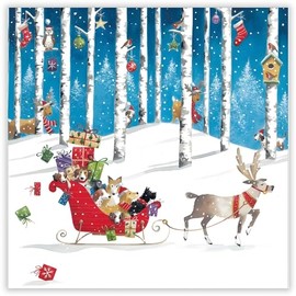 General Christmas Card - Reindeer and Sleigh of Dogs - Artistic Festive Design - Made in the UK - Eco-Friendly
