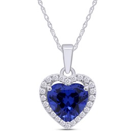 THE JEWEL ZONE Heart Simulated Blue Sapphire & White Topaz CZ Pendant Necklace 14k White Gold Over Sterling Silver