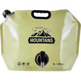 Collapsible 8L Water Storage Bag, BPA-Free Portable Folding Water Jug with Adjustable Faucet, Leakproof Emergency Water Bag for Camping, Hiking, Riding, Outdoor Sport 1Beige