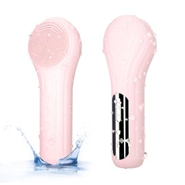 5 Modes Silicone Face Scrubber, Waterproof Face Scrubber Exfoliator for Men & Women, Rechargeable Electric Facial Cleansing Brush for Deep Cleansing, Exfoliating, Massage (Pink)