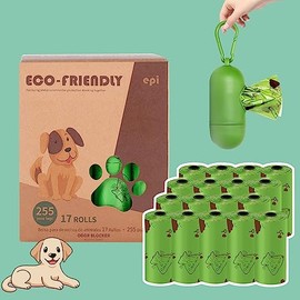 RENDIN 255 Bolsas para Perro Biodegradables,Prueba de Fugas y Fragante Bolsitas para Perro,17 Rollos + 1 Dispensador+1 Clip