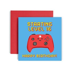 Huxters Happy 16th Birthday Card for Teens – Gaming Birthday Card for Boys and Girls, Grandson birthday – Computer game controller Funny Card– Unique Video Game Design – 14.8cm square (Age 16)
