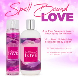 Home Spa Gift 10oz Deep Moisturizing Fragrance Body Lotion & 8 oz. Fine Fragrance Body Mist Set Luxury Self-Care Combo for Women and Girls (Spell Bound Love)