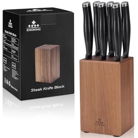 ENOKING 5.5" Steak Knife Block without Knives，Acacia Wood Knife Holder with 6 Slot, Small Knife Storage for Home/Kitchen
