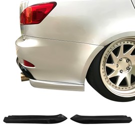 IKON MOTORSPORTS Rear Aprons, Compatible with 2006-2013 Lexus IS250 IS350, MDA Style Unpainted Black PU Polyurethane Rear Bumper Lip Lower Side Spat Valance Winglet Canard Protector 2PCS