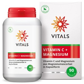 Vitals - Vitamin C buffered with magnesium from magnesium ascorbate, 90 capsules. An ideal combination of 800mg vitamin C and 60mg magnesium. 100% vegan.