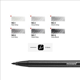 MONAMI Plus Pen 3000 Pigment 6 Set Felt Tip Pens, Fine Point (0.4mm), Coloring/Drawing/Journaling, Assorted Colors