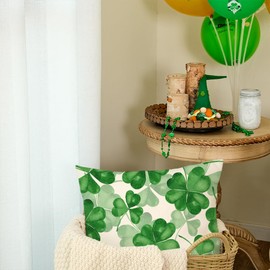 AACORS St Patricks Day Pillow Cover 18X18 Inch Shamrock Clovers Decor Farmhouse Holiday Spring Pillow Case Decorations for Home Sofa Couch (Green) AA360-18