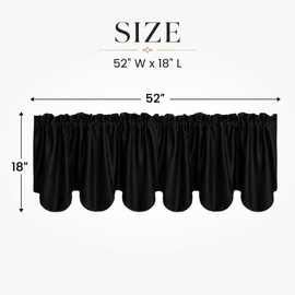 Aquazolax Kitchen Valances for Windows Readymade Blackout Window Scalloped Valance Curtains, 52inch by 18inch, Black, 1 Piece