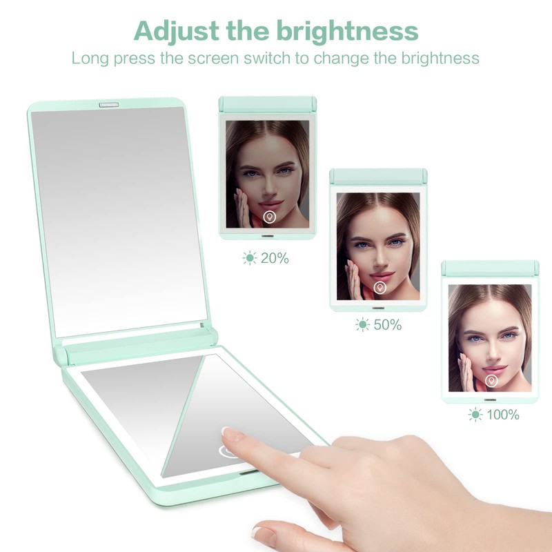 WOBSION Lighted Compact Mirror, Rechargeable Travel Makeup Mirror with Light,1x/3x