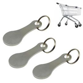 3PCS Shopping Trolley Tokens, Stainless Steel Universal Trolley Coin Keyring with Removable Key Fob, Compact & Portable Pound Coin Trolley Token for Supermarket Trolley Key Release