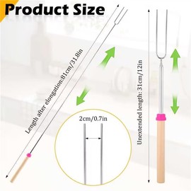PBUSPU Pack of 8 Telescopic Barbecue Skewers, Telescopic Barbecue Skewers, Stainless Steel Marshmallow Campfire Skewers, Grill Fork, Stainless Steel Extendable, for Camping Barbecue, BBQ, Outdoor,