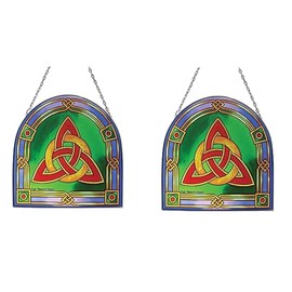 Royal Tara Trinity Knot Set Stained Glass Window Hang Suncatcher Wall Hanging Irish Plaque Handcrafted Decor Housewarming Gift (Set of 2 Stained Glass)