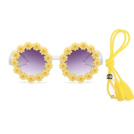 Round Flower Sunglasses for Girls with Strap Girls Flower Shaped Cute Glasses UV 400 Protection Outdoor Beach Girl Boy