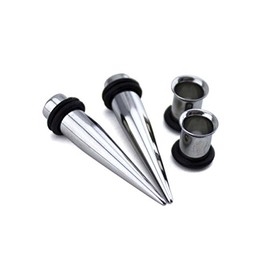 Urban Body Jewelry 1 Gauge Ear Stretching Kit - (1G - 7mm) 2 Steel Tapers & 2 Steel Tunnels (4 Pieces)