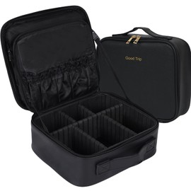 Makeup Bag,for Women Beauty，Train Case, Portable Makeup Artist Organizer with Adjustable Dividers, Large-Capacity Cosmetic Storage Bag, Makeup Brush Holder for Cosmetics, and Toiletries (black)