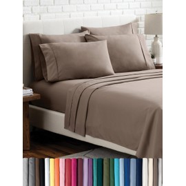 Bare Home Hotel Luxury King Sheet Set, Extra Soft - 6 Piece Set - Deep Pockets - Easy Fit - Cooling & Breathable - Wrinkle, Fade, Stain Resistant - Set Includes 4 Pillowcases (King, Taupe)