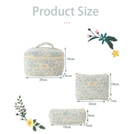 3 Piece Cosmetic Bag Women Make Up Bag, Women's Travel Bags Set, Quilted Toilet Bag with Floral Pattern, Cosmetic Bag with Handle for Girls, yellow, Modern floral pattern