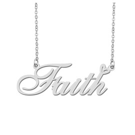 Silver Faith Name Necklace Heart Charm Pendant Stainless Steel Mother Day Jewelry for Best Friends Familys 16"
